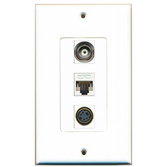 RiteAV - 1 Port S-Video and 1 Port BNC and 1 Port Cat5e Ethernet White Decorative Wall Plate