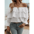 thumbnail image 7 of Women'S Off Shoulder Ruffle Trendy Summer Fashion Long Sleeve Blouse Sexy- Dressy Casual Outfits Layered Tops White S, 7 of 7