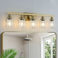 thumbnail image 2 of ACE-LIGHTS,Modern 5-Lights Vanity Bathroom Mirror Light with Clear Glass Shades(Bulbs Not Included),Contemporary Wall Sconce for Bathroom,Dressing Room,Bedroom,Living Room(Golden), 2 of 10