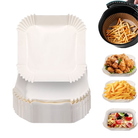 KOMOO 50PCS Air Fryer Disposable Paper Liner Non-stick Disposable Air Fryer Paper Baking Paper for Air Fryer Oil-proof Water-proof Food Grade Parchment
