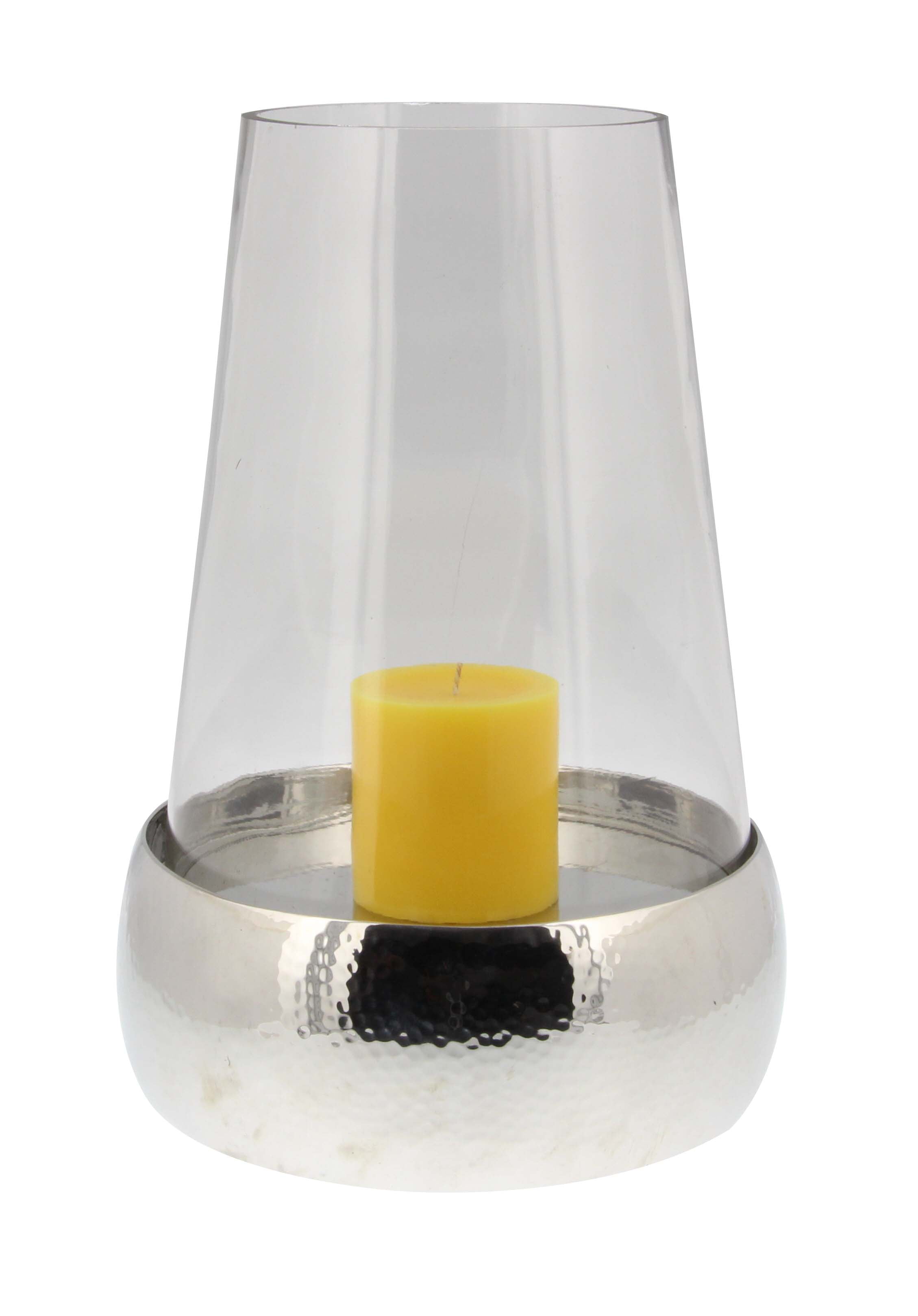 Decmode Contemporary 13 X 8 Inch Stainless Steel and Glass Hurricane