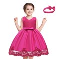 thumbnail image 1 of BOBOGOJP Robe Ligne A Nouvelle Robe en Dentelle avec Nœud Robe d'Été Fille Robe à Vent avec Bandeau (Rose Vif, 6-12 Mois), 1 of 3