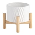 thumbnail image 3 of MMTX 6" CERAMIC CHEVRON PLANTER W/ WOOD STAND, WHITE, 3 of 6