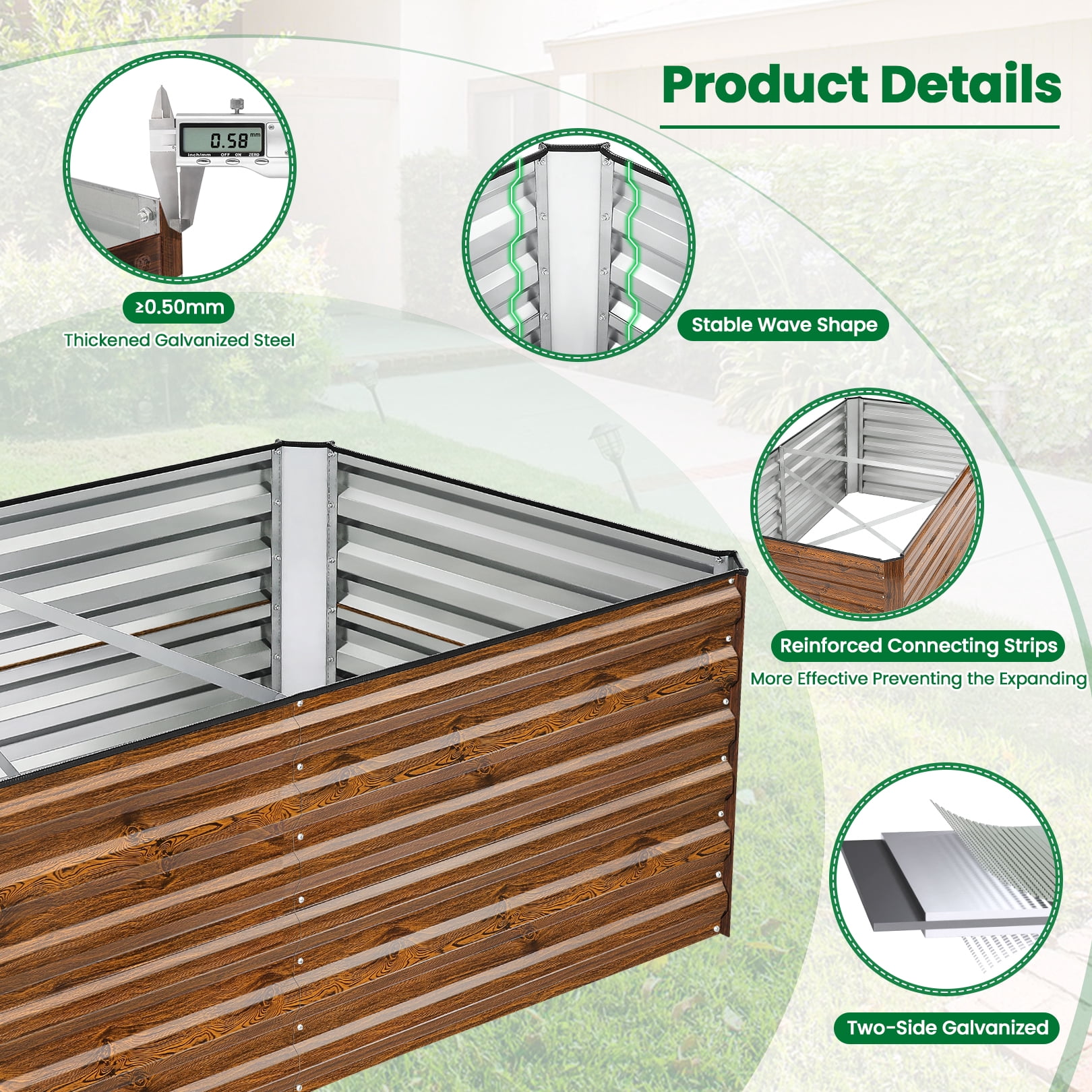 SEJOV 6x3x2ft Raised Garden Bed Kit, Galvanized Planter Raised Garden Boxes Outdoor, Deep Root Raised Planter w/Anti Cutting Strip, Large Metal Raised Garden Bed for Vegetables Flowers Herbs, Black