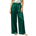thumbnail image 2 of XPMWRP Women Elastic High Waist Satin Wide Leg Pants Silky Smooth Loose Straight Full Length Glossy Palazzo Pants Elegant Casual Party Daily Walking Fashion Trousers With Side Pockets Green XXXL, 2 of 9