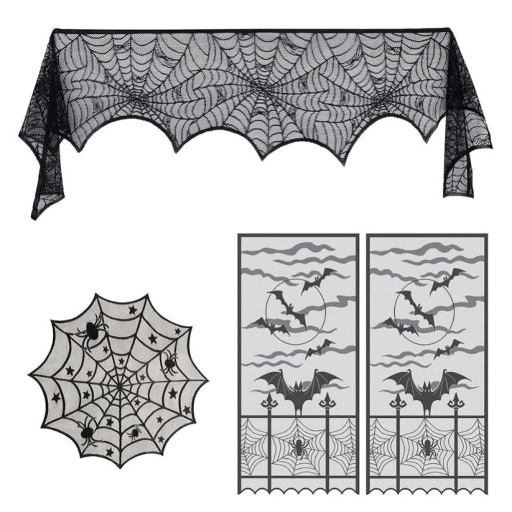 Halloween Fireplace Mantle Scarf Spiderweb Cover White Lace Cobweb Table Decor