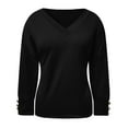 thumbnail image 3 of Black Hoodies for Women Ladies Casual Loose Solid Color Buttons V-neck Long-Sleeved Sweater Women Fall Tops for Women 2025, 3 of 6
