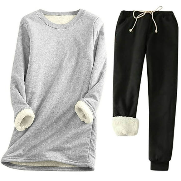 Ensemble de Survêtement Deux Pièces pour Femmes, Survêtement en Polaire, Tenue d'Hiver Chaude, Chandails en Molleton et Pantalons de Survêtement, Ensemble Chaud d'Automne P-66 Noir P
