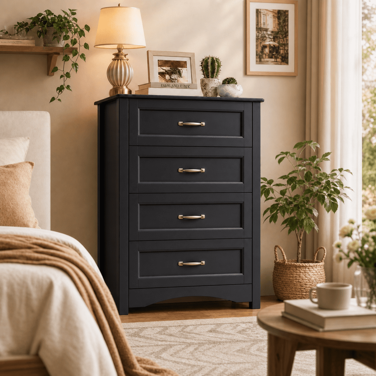 Tvilum, Dresser, Black Woodgrain, 3 Drawer Chest for Adults