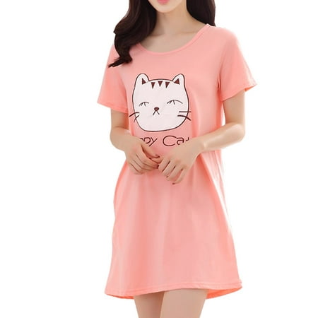 

Vopmocld Big Girls Cute Happy Cat Sleepwear Short Sleeve Summer Soft Nightgown Pink 14