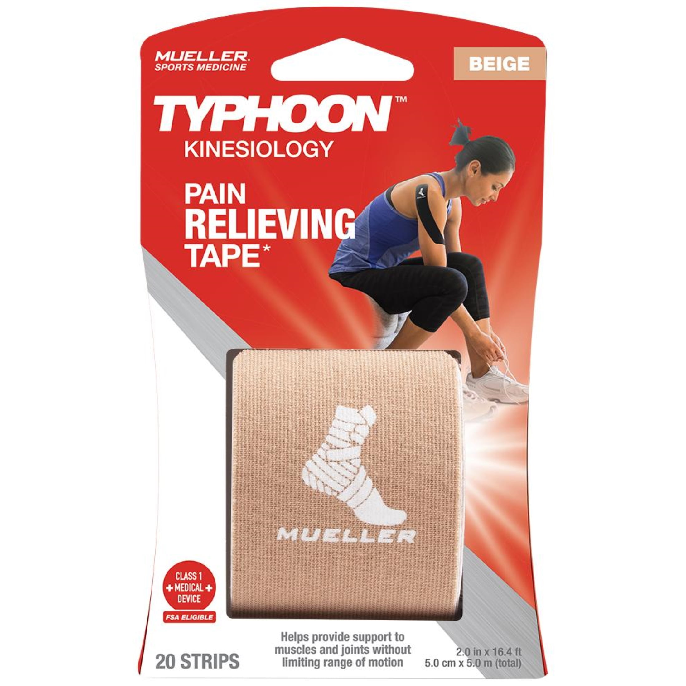 (3 pack) Mueller Typhoon Kinesiology Therapeutic Tape, Beige, 20 Precut I-Strips,