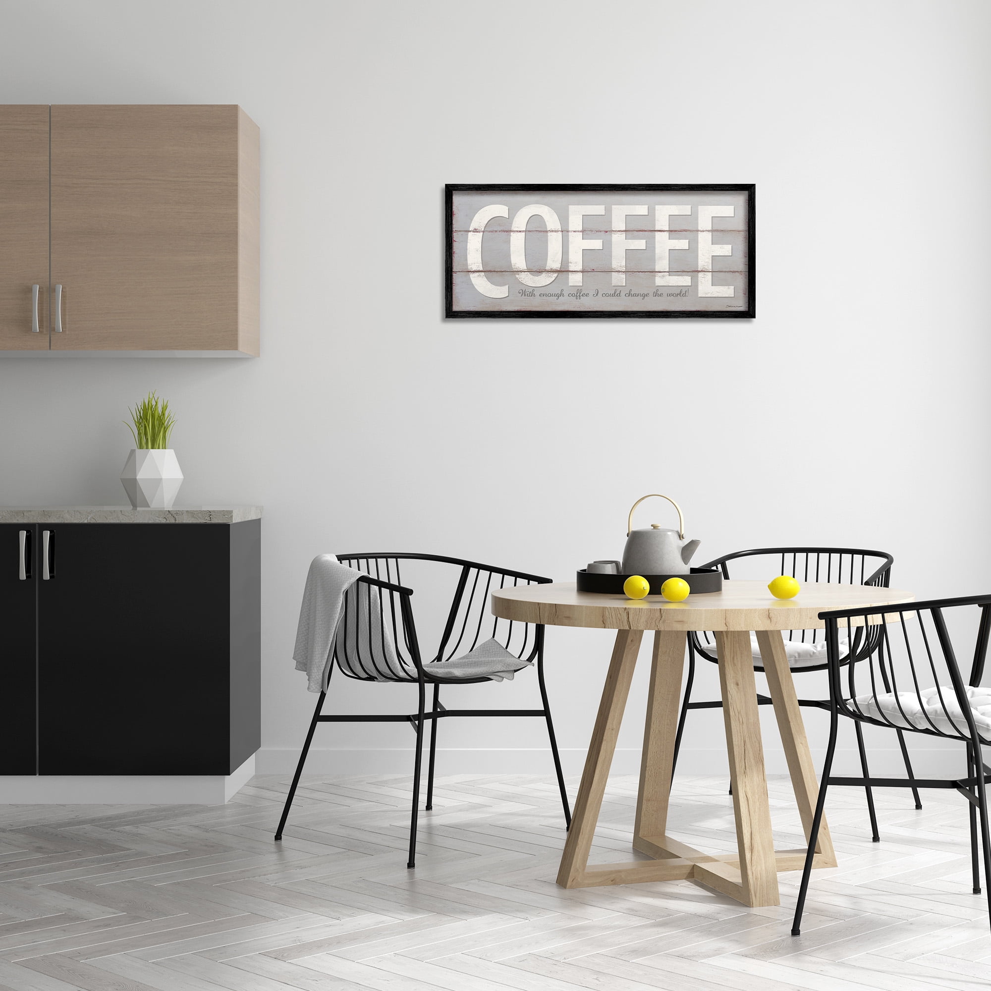 Stupell Industries Sassy Coffee Change The World Food & Beverage Painting Black Framed Art Print Wall Art, 30 x 13