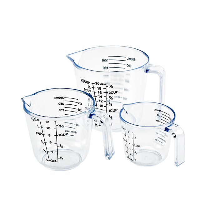 Naiovety Juego de 3 tazas medidoras de plástico transparente para el hogar, cocina, hornear, harina, azúcar, jarras de agua con básculas Herramientas y accesorios para hornear