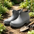 thumbnail image 4 of Women’s Flat Heel Waterproof PVC Ankle Rain Boots, Non-Slip Slip On Short Rubber Footwear for Garden, Kitchen & Outdoor Working Gray 6, 4 of 7