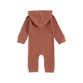 thumbnail image 3 of Douhoow Baby Boy Hooded Bodysuit Fall Solid Front Single Breasted Waffle Romper, 3 of 8