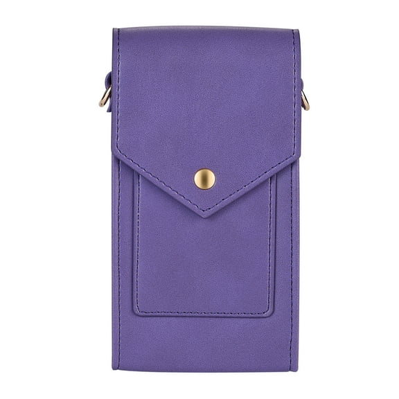 K-Lion Universal Inch (5.4/6.1/6.7/6.9 etc.) Luxury PU Leather Business Vertical Phone Case Bag, Card Slot Cash Pocket Shoulder Strap Crossbody Lightweight Portable Phone Bag,Purple
