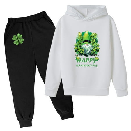 

OAUP 2PCS Toddler Outfit Sets Kids Hoodie Sweatshirt Sweatpants Irish Festival Pullover Hoodie Set Tracksuit Outfits Fall Thermal Casual Trendy Outfit 2-12Y