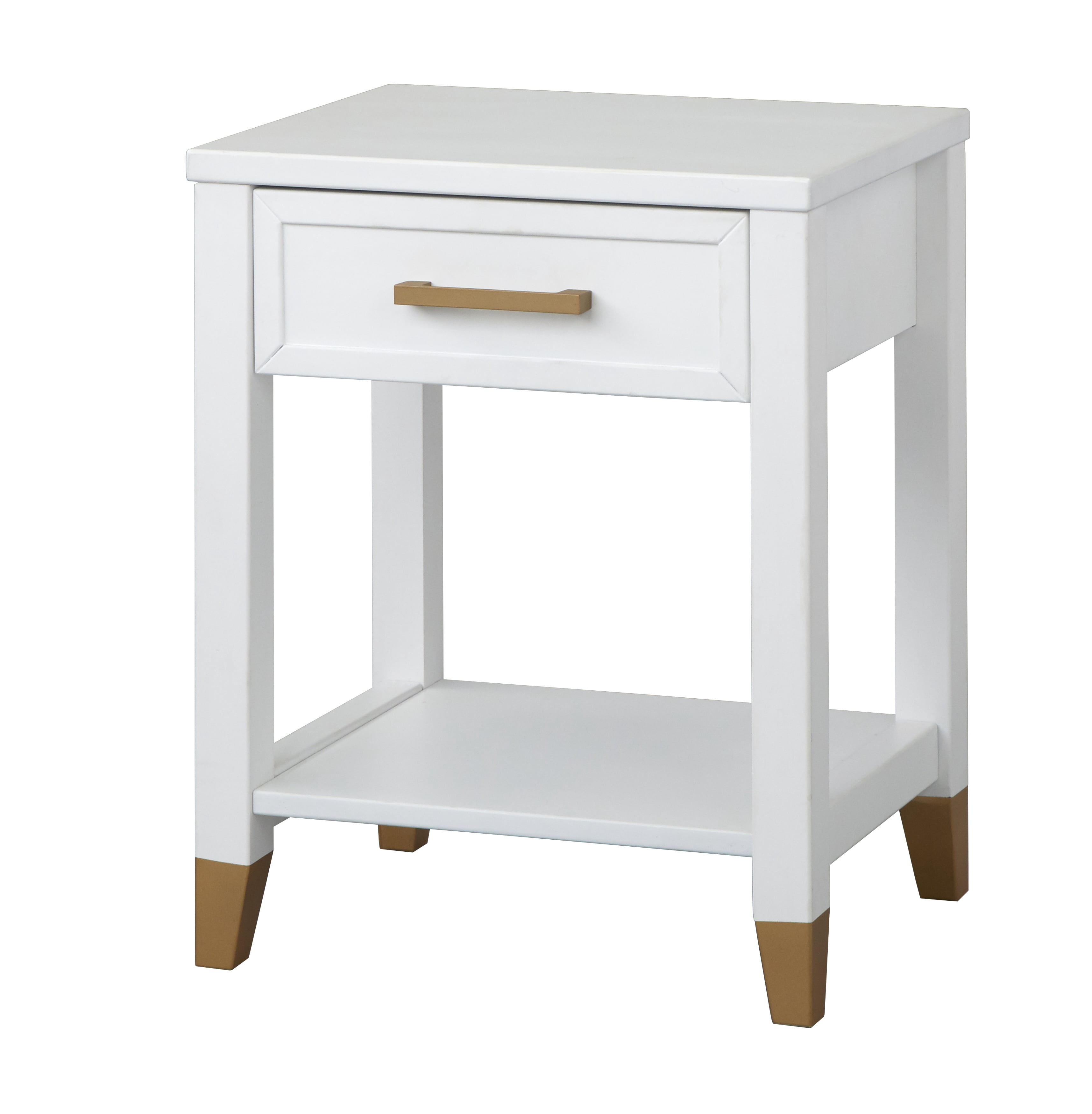 TMS Rena Rectangular End Table and Pine Wood Legs, White Finish