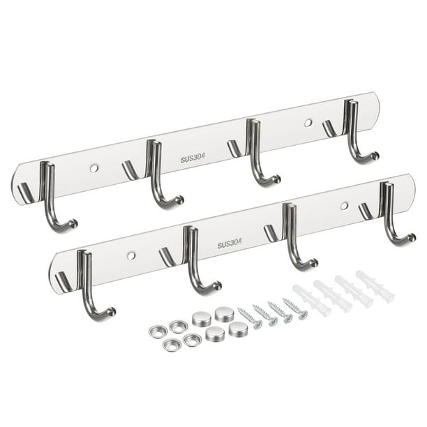 Unique Bargains Uxcell 2pack Stainless Steel Coat Hook Racks Wall Mounted With 4 Hooks Hangers Silver 4 Hooks