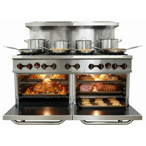 60" 10-Burner Commercial Gas Range with Double Oven – 362,000 BTU, Stainless Steel, ETL & NSF Certified, Propane
