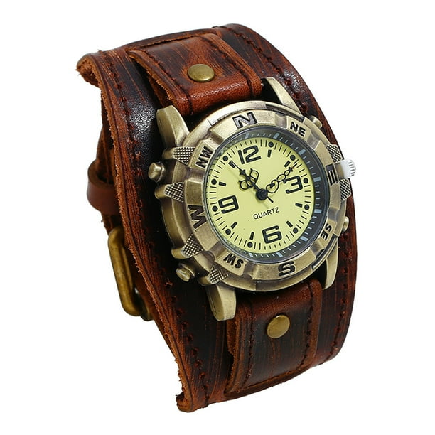 Reloj de cuarzo para hombre, relojes para hombre, reloj de cuero con correa de hebilla de pasador de moda punk para hombre, reloj para mujer
