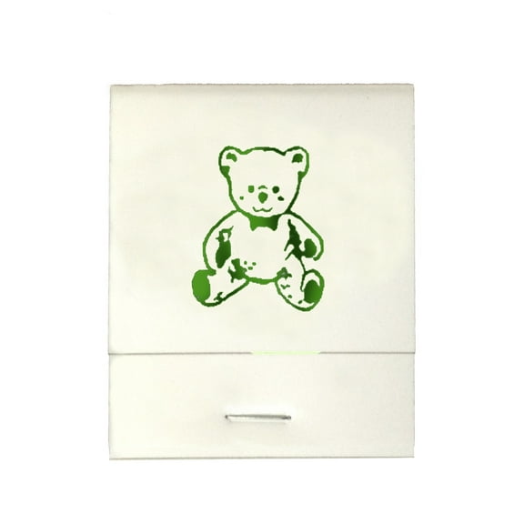 50 White 20 Strike Matches with  Printed Bear in Metallic Green Matchbooks for Wedding, Anniversary, Birthdays etc