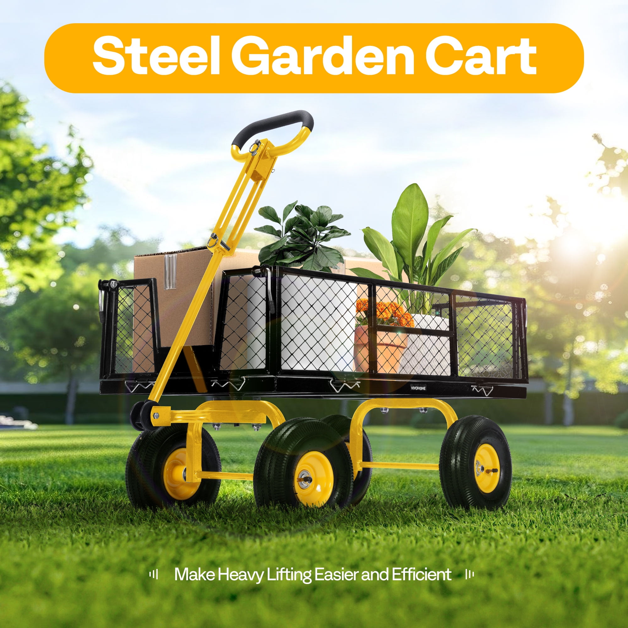 SPECSTAR Steel Garden Cart with Round Handle, 900lbs Capacity, with 10 inch Tire and Handle Attach to ATV or Tractor