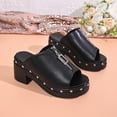 thumbnail image 4 of Peep-Toe Platform Sandals For Women with Studded Zipper Detail, 5 cm Height Increase, Comfortable Beach Slippers for Spring and Summer, 4 of 9