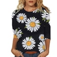 thumbnail image 2 of T-Shirt à Manches Courtes pour Femmes Liquidation T-Shirt en Chiffon pour Femmes Blouses pour Femmes Chic Décontracté Chic Col Rond Manches 3/4 Hauts Été Chemises à Imprimé Floral Coupe Décontractée Tee, 2 of 5