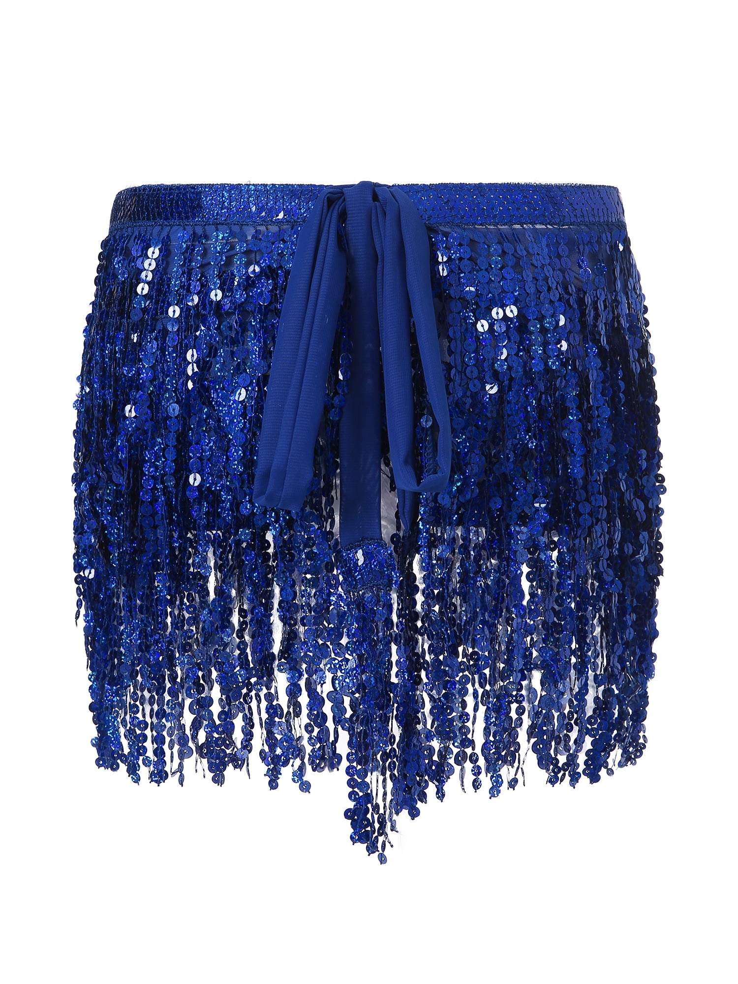 WULIQIUQIU Women's Belly Dance Hip Scarf Sequined Fringe Dance Skirt Rave  Music Festival Costumes for Girls