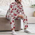 thumbnail image 6 of KLL Leaves And Anemone Flowers In Red Grey Sleepwear Mens Flannel Pajamas,Long Cotton Pj Set, 6 of 7