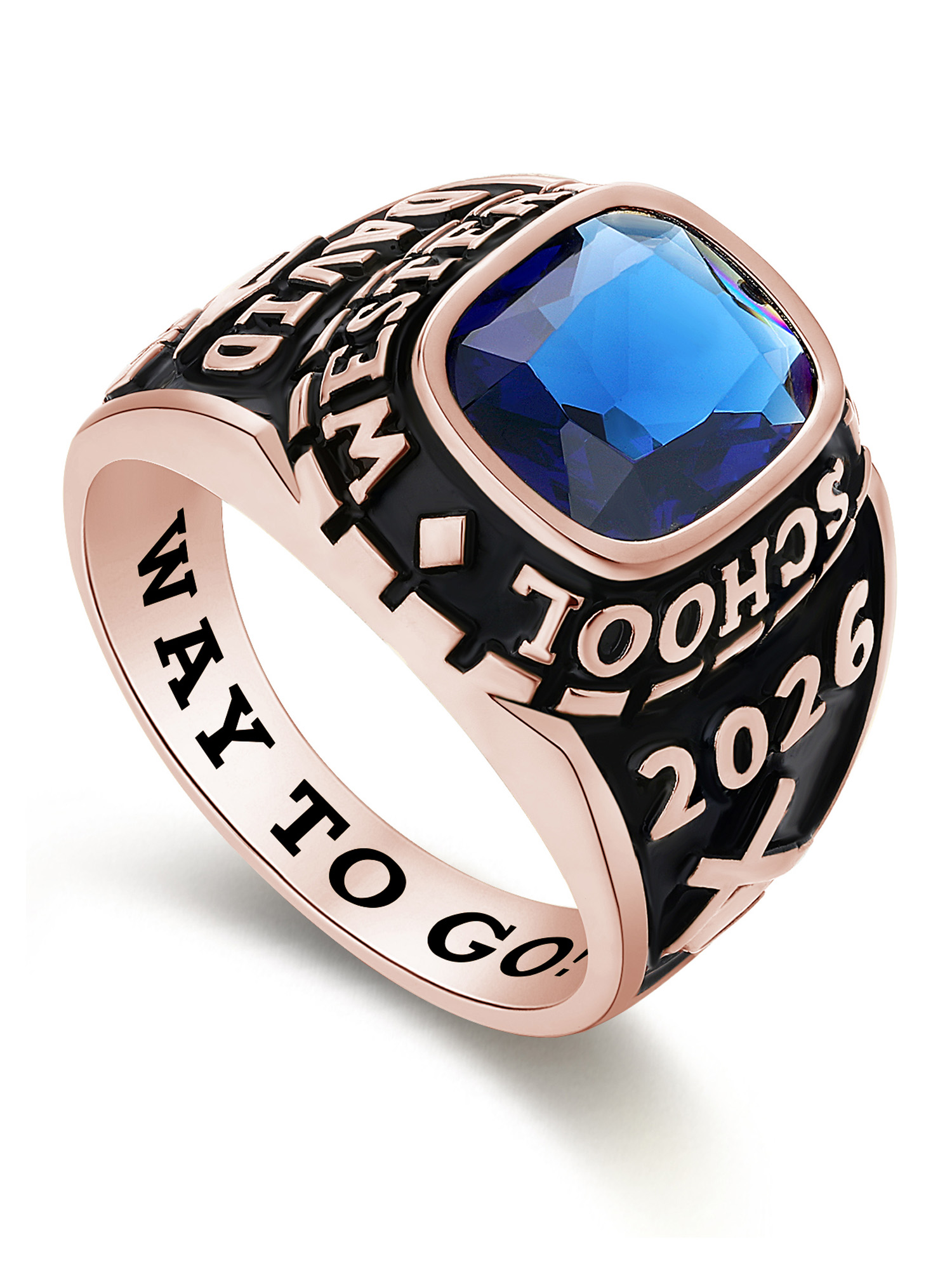 Mementos USA Custom X-Large Men's Class Ring Sterling Silver for High School & College-Rose Gold