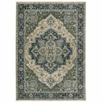 HomeRoots Blue Grey Beige Tan Green And Gold Oriental Power Loom Stain Resistant Area Rug