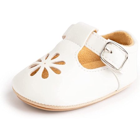 

QWZNDZGR Infant Baby Girls Mary Jane Shoes Non-Slip Rubber Sole Ballet Slippers Princess Dress Wedding Shoes Newborn Crib Shoes First Walkers Shoes