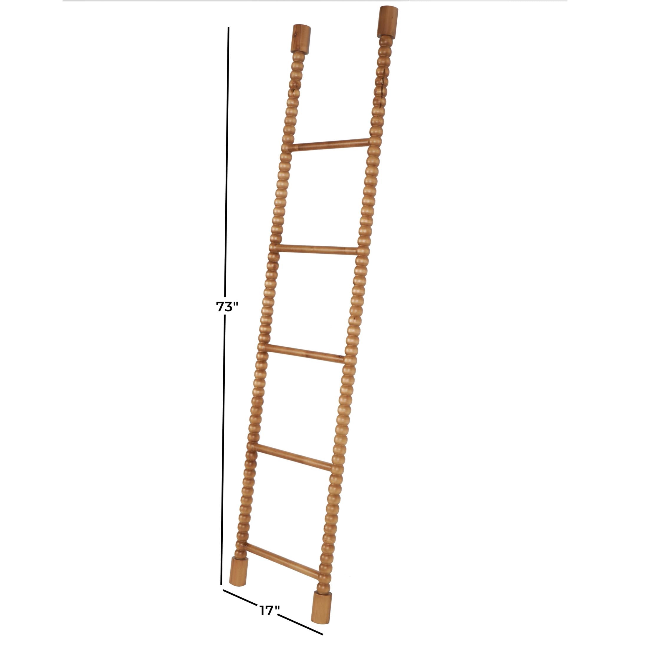 DecMode 17" x 73" Brown Wood Beaded 5 Rung Ladder, 1-Piece