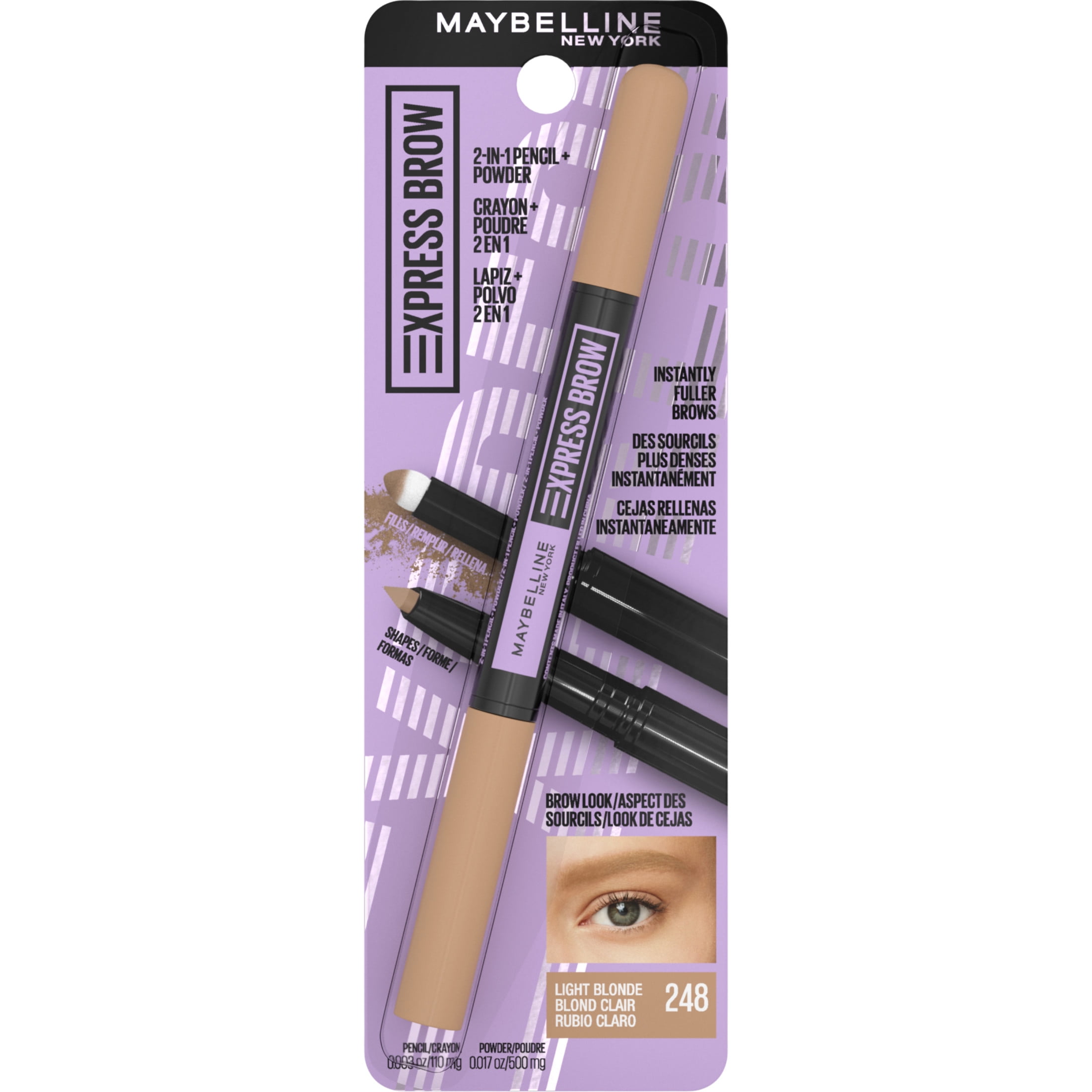 (4 pack) Maybelline Express Brow 2-In-1 Pencil and Powder Eyebrow Makeup, Light Blonde