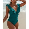 thumbnail image 3 of Charmo Ruffle One Piece Swimsuit Women V Neck Ruched Tummy Control Bathing Suits, 3 of 7