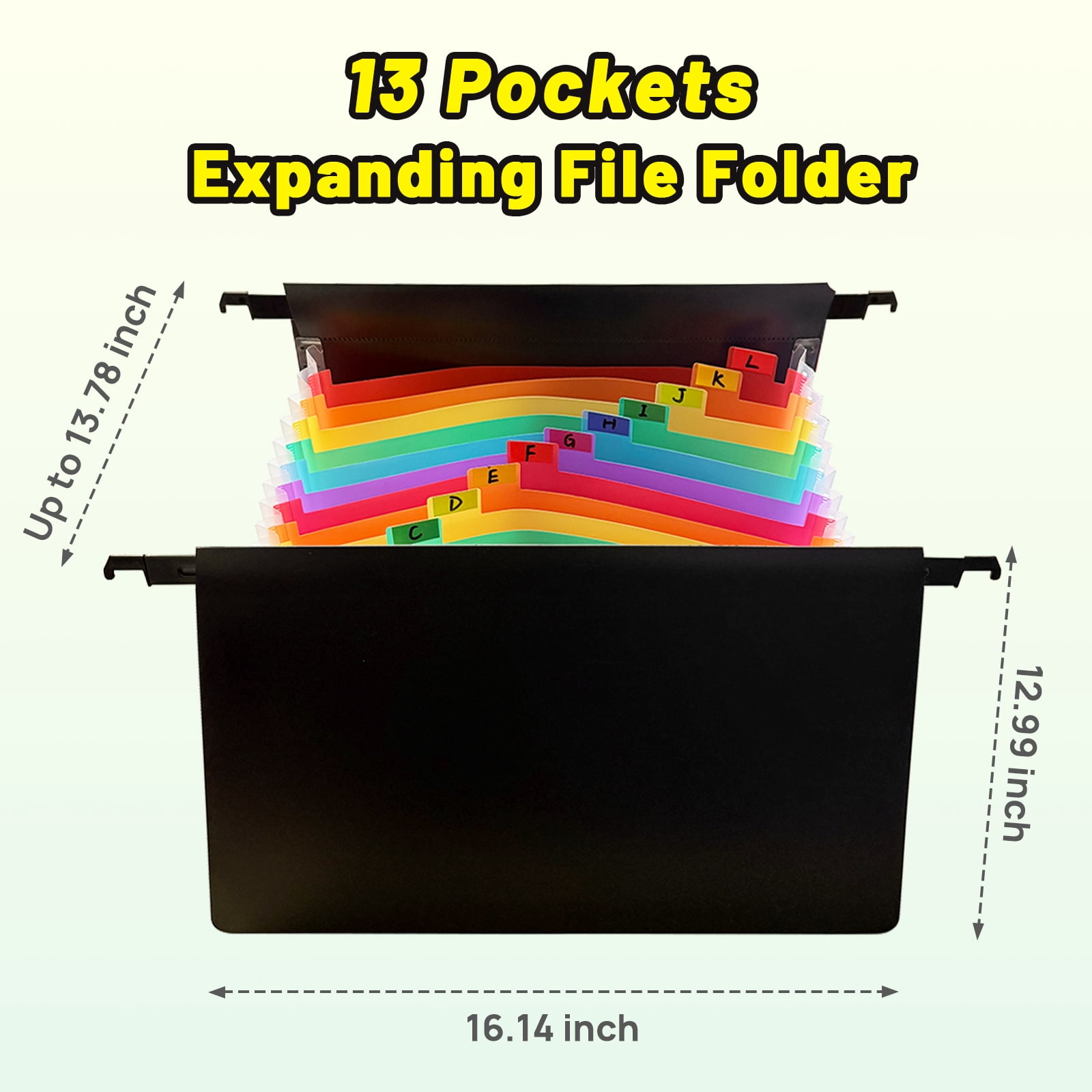 AGCAN Plastic Expanding Hanging File Folders, 13 Innovative 1.35" Accordian Pockets, Heavy Duty Expanding File Organizer, Large Capacity File Cabinet, Plastic Desk Organizer