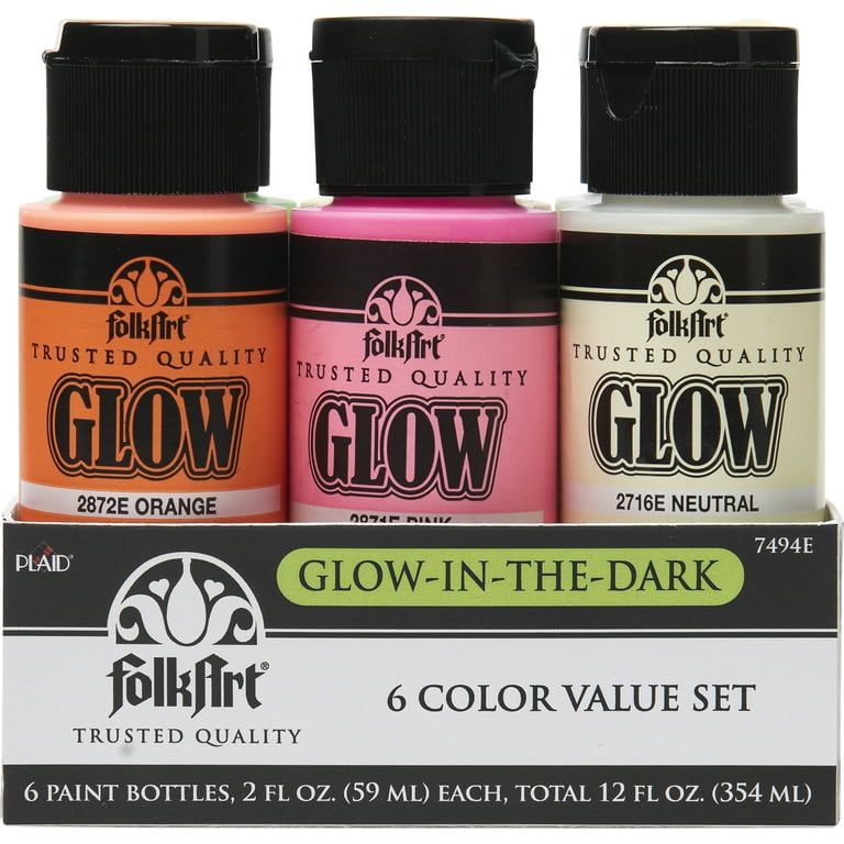 FolkArt Glow-in-the-Dark Acrylic Paint Set, Matte, 12 fl oz, 6