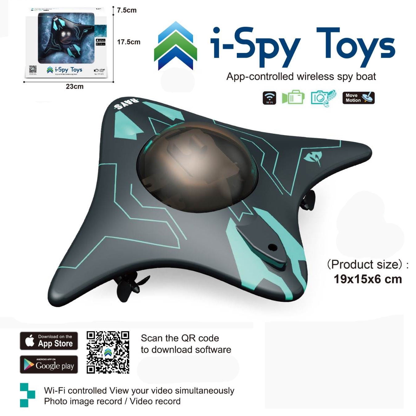 WiFi RC Underwater Camera Boat Electric Power Source Plastic Material Remote Controller for Beginner Indoor/Outdoor Use