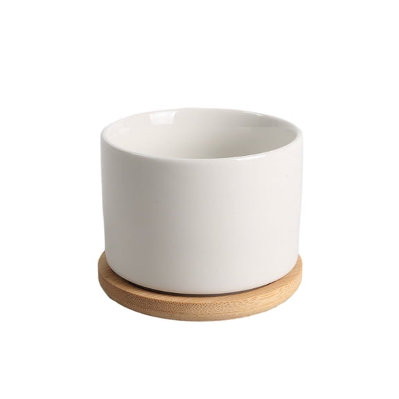 Wosthever Maceta de cerámica para interior y exterior, maceta para bonsái con Base de bambú Type2
