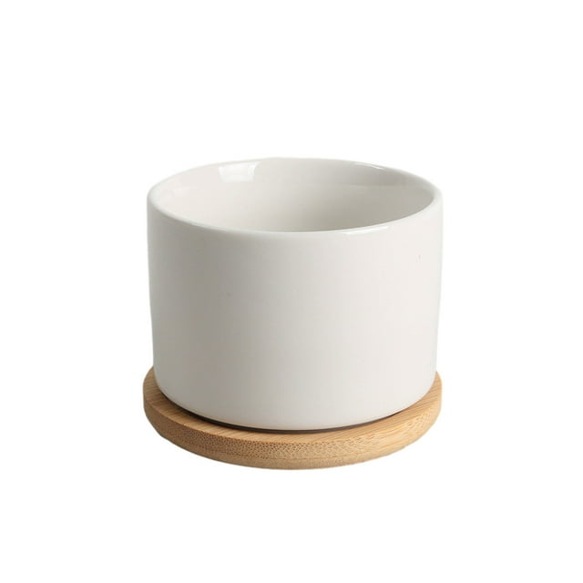 Wosthever Maceta de cerámica para interior y exterior, maceta para bonsái con Base de bambú Type2