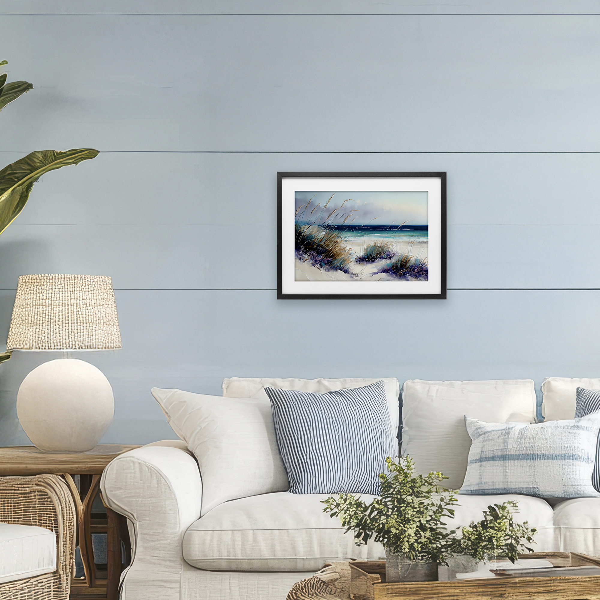 Euphoria Beach Dunes Black Framed Print Under Glass, design by Sasha