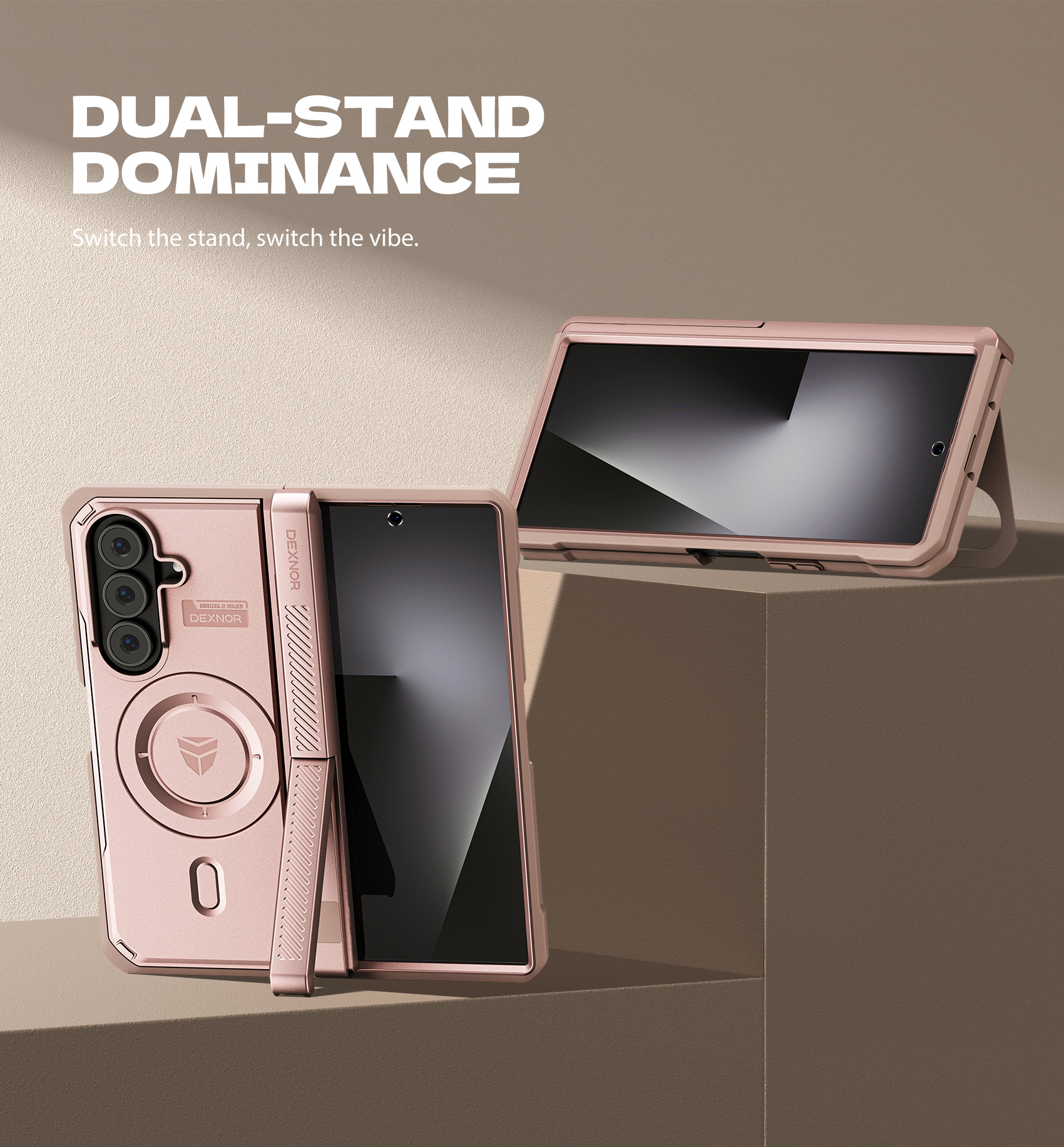 DEXNOR MAGNETIC CASE FOR SAMSUNG GALAXY Z FOLD 7 WITH DUAL KICKSTANDS & FRONT SCREEN PROTECTOR & HINGE PROTECTION, COMPATIBLE WITH MAGSAFE, FULL-BODY RUGGED PROTECTIVE COVER BUMPER CASES,PINK