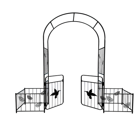 BOFANG Metal Garden Arch with Bird Design & Doors - Black Iron Trellis for Plants
