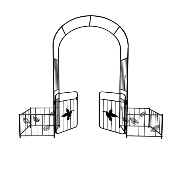 BOFANG Metal Garden Arch with Bird Design & Doors - Black Iron Trellis for Plants