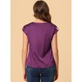 thumbnail image 4 of Unique Bargains Blouse Soyeuse à Manches Courtes pour Femmes Col Rond Plissé Décontracté Élégant, 4 of 5