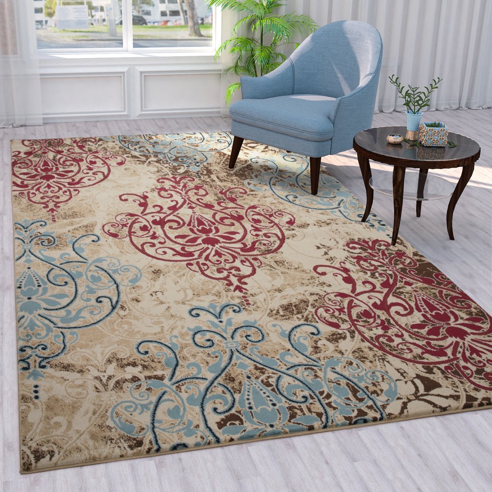 Ottomanson Elegance Sculpted Damask Area Rug, Brown, 5'3"X7'3