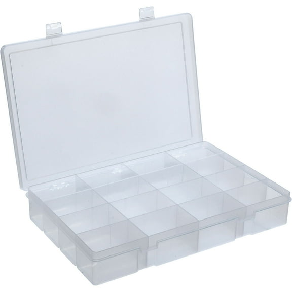 Durham Large Plastic Compartment Box, 16 Compartments, 13-1/8x9x2-5/16, Lot of 5