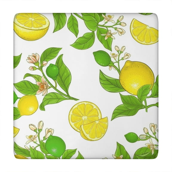 Lemon Pattern Tablecloth Bright Yellow Fruit Print with Floral Summer Touch for Modern Kitchen